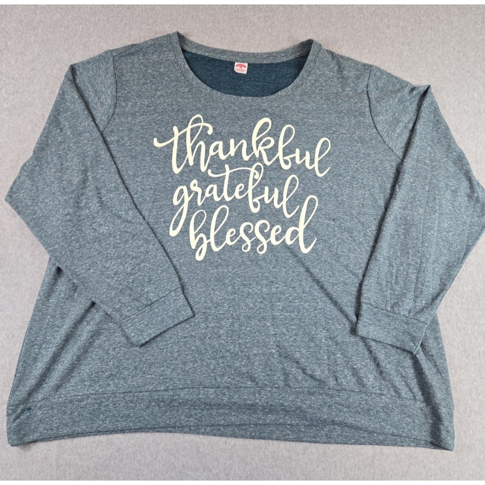 Holiday Time Women Size 3X Thankful Grateful Blessed Long Sleeve Graphic Tee NWT